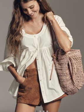 NWT Anthropologie Maeve Long-Sleeve Scoop Babydoll Top in White Size Medium